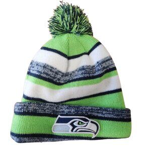 Seattle Seahawks New Era Pom Beanie Hat Cuffed Toque Green Blue NFL